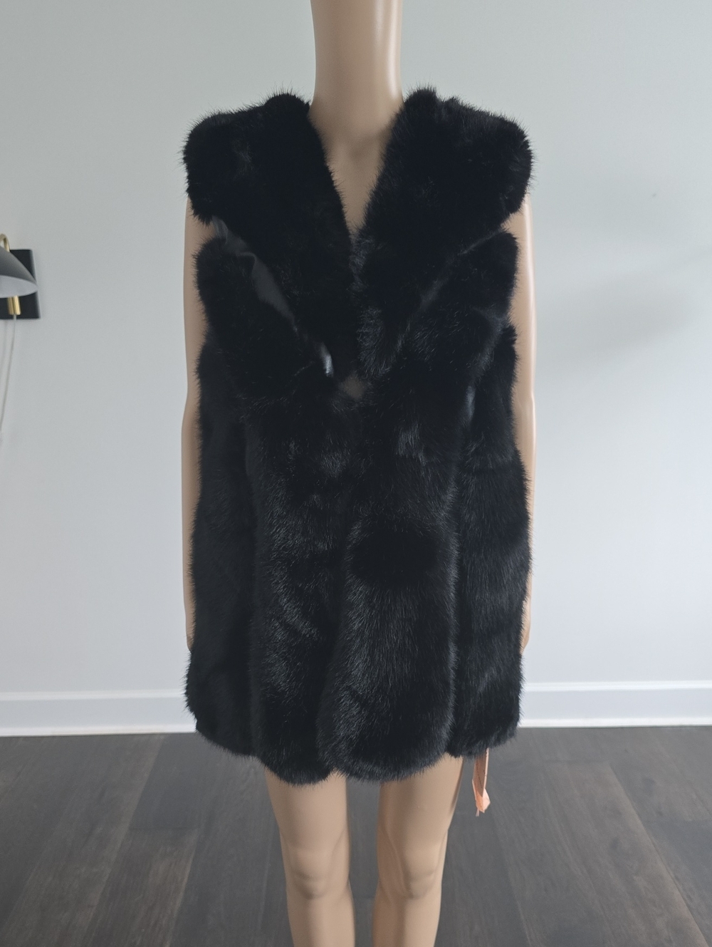 Black Faux Fur Vest with V-Neck